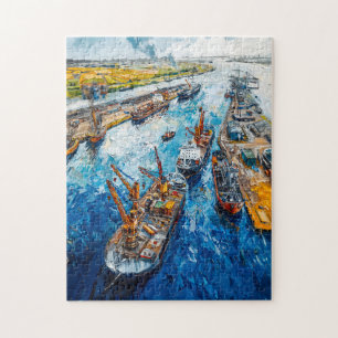 Puzzle Champs de tulipes avec grange et ruisseau, peintur
