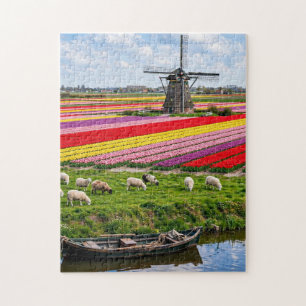 Puzzle Champs de tulipes et moulin à vent