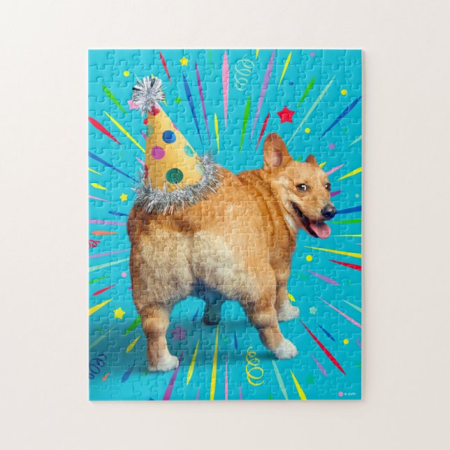 Puzzle Chapeau d'anniversaire pour derrière de Corgi (Vertical)