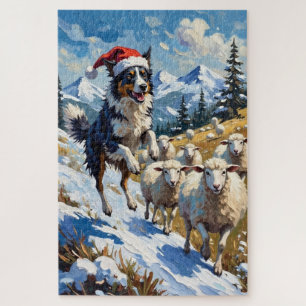 Puzzle Chapeau de boule de neige de Noël pour Border Coll