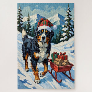Puzzle Chapeau de chien de montagne bernois tirant un tra