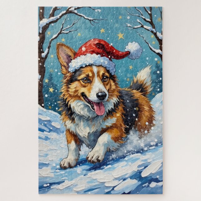 Puzzle Chapeau de Noël amusant Corgi Belly Slide (Vertical)