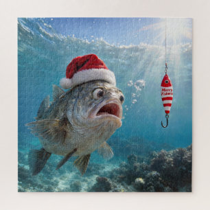 Puzzle Chapeau de Père Noël sur un gros poisson