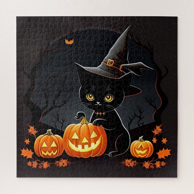 Puzzle Chapeau de Sorcière Chat Noir Kit Halloween Citrou (Vertical)