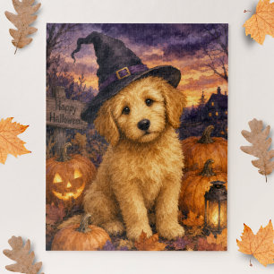 Puzzle Chapeau de sorcière Goldendoodle Citrouille