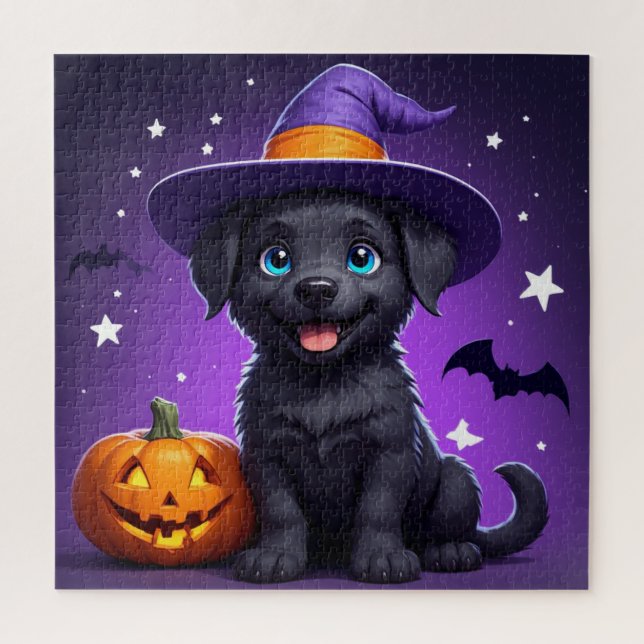 Puzzle Chapeau de Sorcière pour Chiots Mignons Halloween  (Vertical)