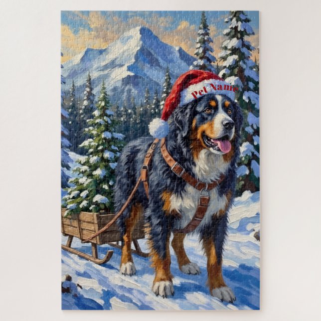 Puzzle Chapeau de traîneau d'arbre de Noël de chien de mo (Vertical)