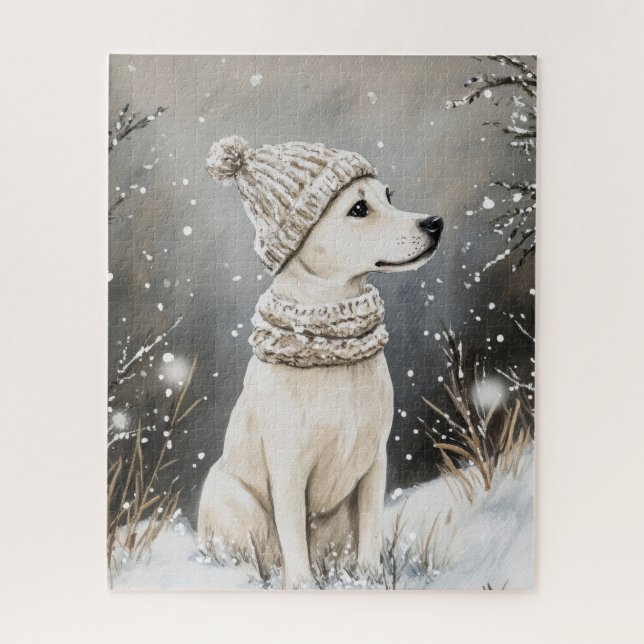 Puzzle Chapeau tricoté pour chien d'hiver Neige (Vertical)