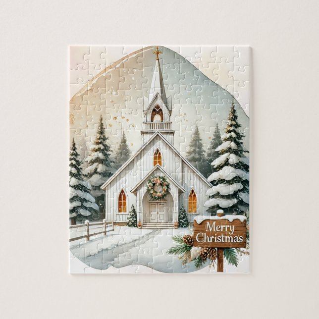 Puzzle Chapelle blanche de campagne | Scène de Noël de nu (Vertical)