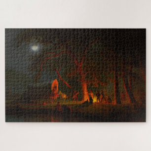 Puzzle Chariot Conestoga Oregon Trail Feu de camp au clai
