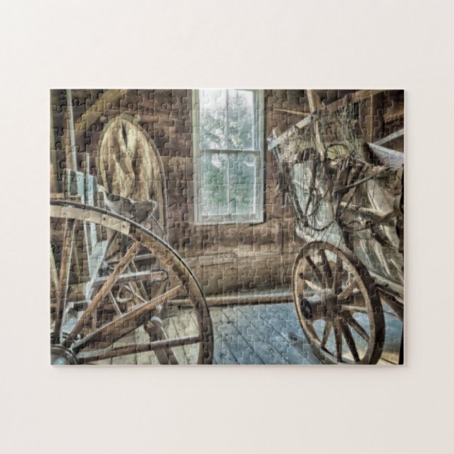 Puzzle Chariot couvert, roue de chariot en bois (Horizontal)