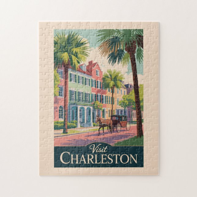 Puzzle Charleston Caroline du Sud Illustration Art de Voy (Vertical)