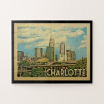 Puzzle Charlotte North Carolina Vintage Travel<br><div class="desc">Charlotte North Carolina design in Vintage Travel style featuring an expansive city skyline view.</div>