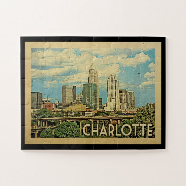 Puzzle Charlotte North Carolina Vintage Travel (Horizontal)