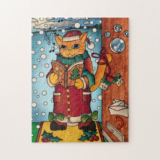 Puzzle Charmant charmant Noël Carol Chanteur Chat (Vertical)