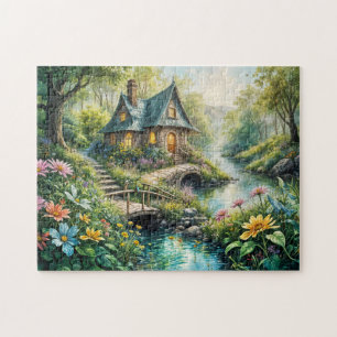 Puzzle Charmant Cottage au bord d'un ruisseau serein