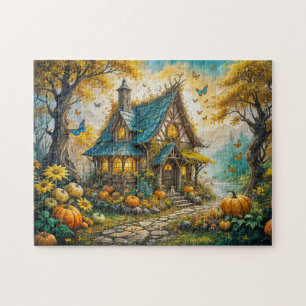 Puzzle Charmant Cottage d'Automne avec des Citrouilles