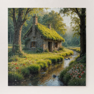 Puzzle Charmant cottage en pierre au bord d'un ruisseau f