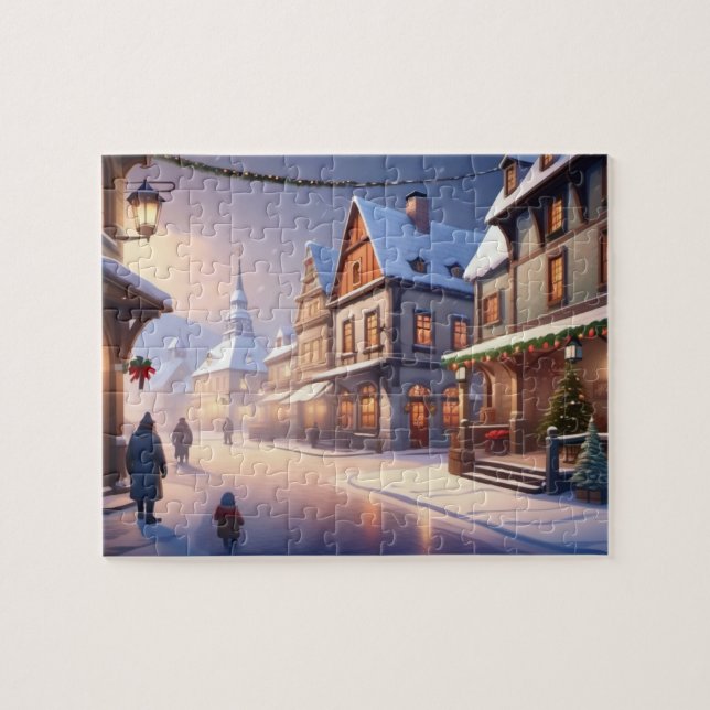 Puzzle Charmant village de Noël hiver merveilleuse nuit (Horizontal)