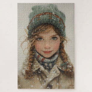Puzzle Charmante portrait d'hiver Jeune fille