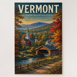 Puzzle Charme du pont couvert des montagnes d'automne du