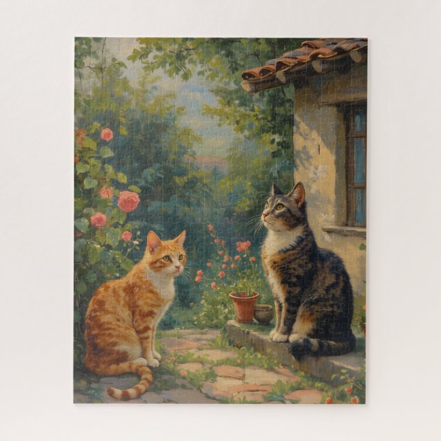 Puzzle Charming Cat Garden Scene (Vertical)
