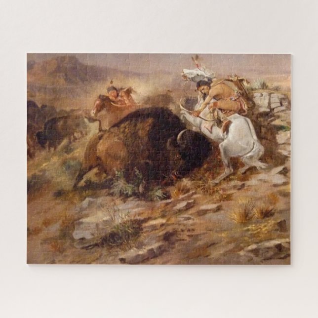 Puzzle Chasse au bison Chasseurs amérindiens C M Russell (Horizontal)