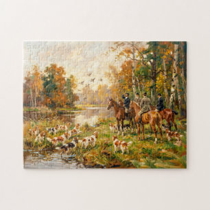 Puzzle Chasse au canard à cheval avec des épagneuls