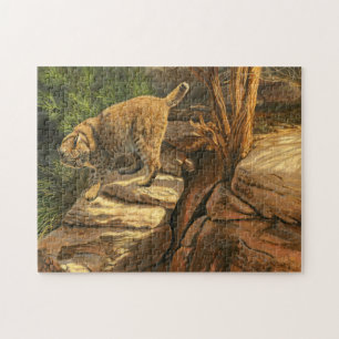 Puzzle Chasse au lynx roux parmi les rochers, peinture ac