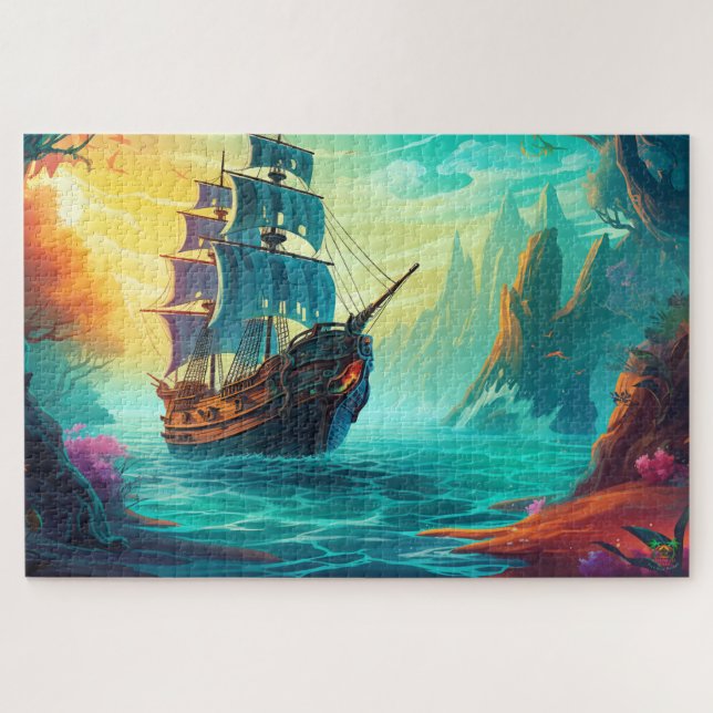 Puzzle Chasse au trésor 🌅 bateau pirate (Horizontal)