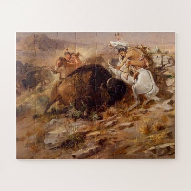 Puzzle Chasse aux bisons Chasseurs Amérindiens C M Russel (Horizontal)