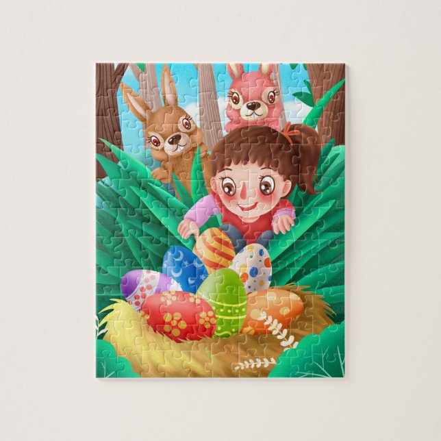 Puzzle Chasse aux œufs de Pâques Fille Mignonne (Vertical)