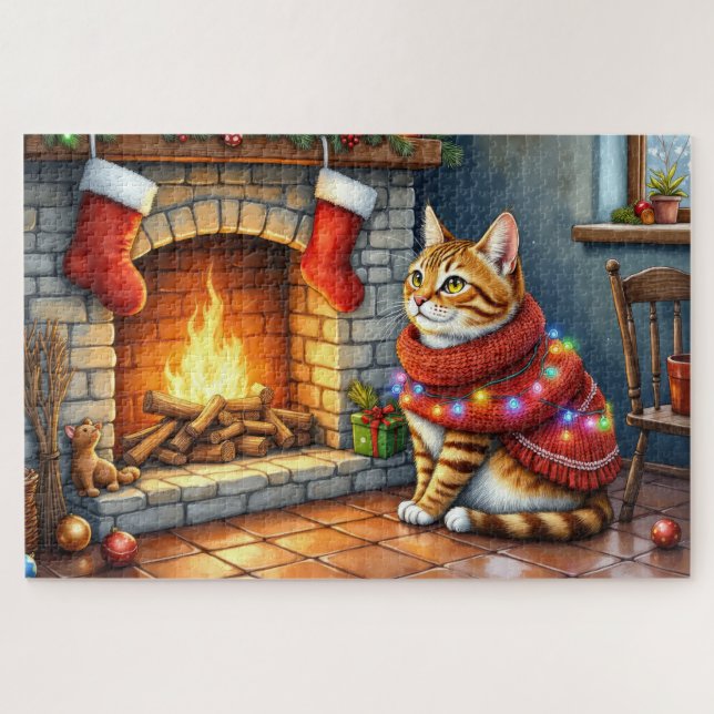 Puzzle Chat abyssin douillet près des lumières de Noël de (Horizontal)