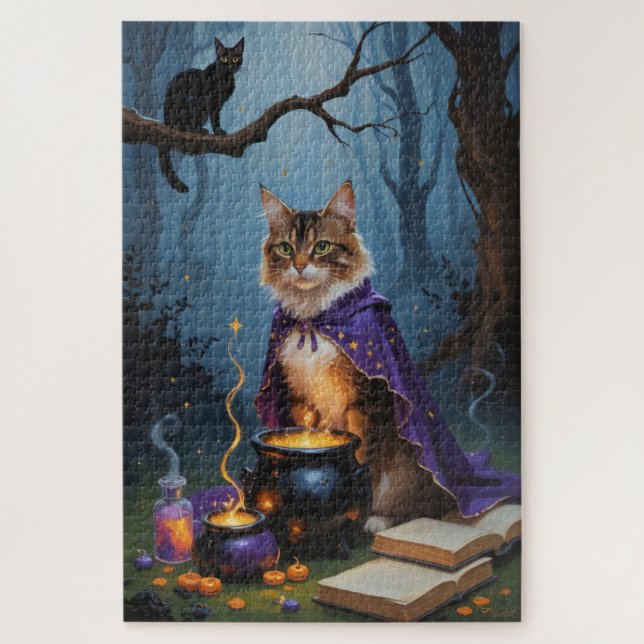 Puzzle Chat Abyssin  Peinture fantaisiste d'Halloween  (Vertical)