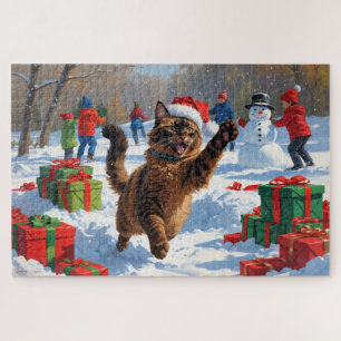 Puzzle Chat abyssin Scène de neige festive de Noël
