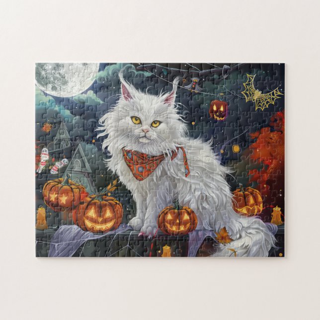 Puzzle Chat angora turc Halloween effrayant (Horizontal)