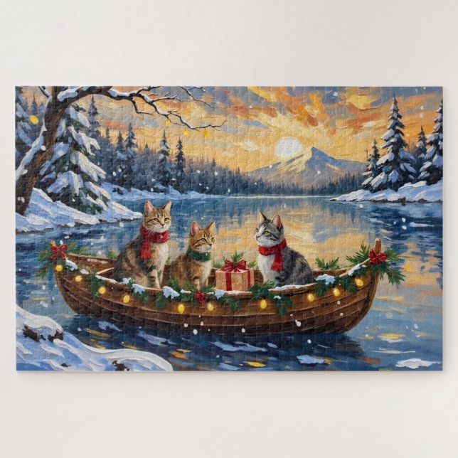 Puzzle Chat angora turc Noël Bateau Fêtes (Horizontal)