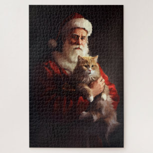Puzzle Chat angora turc Père Noël Festif Noël 