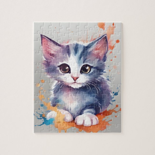 Puzzle Chat aquarelle éclaboussures de couleurs (Vertical)