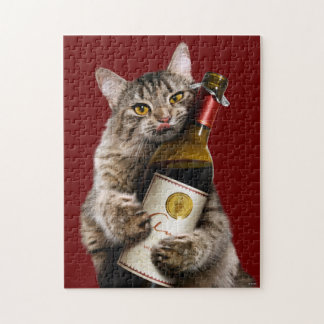 Puzzle Chat Avec Bouteille De Vin