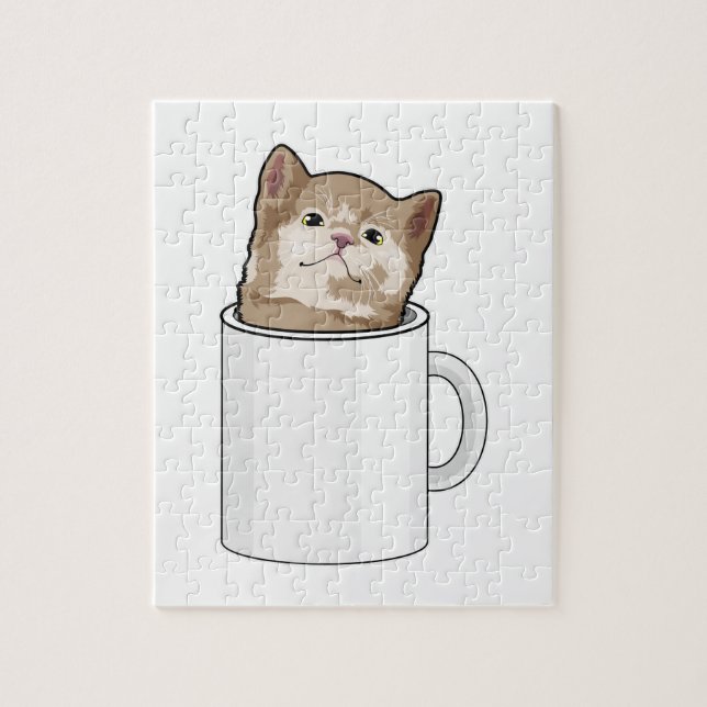 Puzzle Chat avec tasse de café (Vertical)