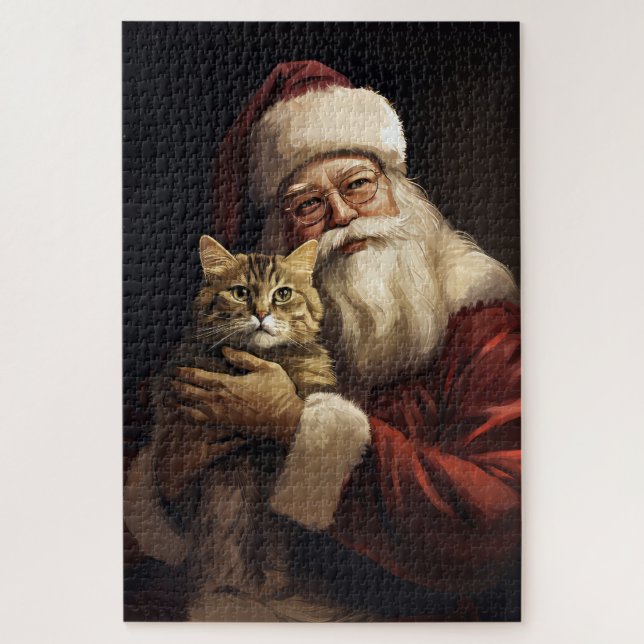 Puzzle Chat Bengal avec le Père Noël Festif Noël (Vertical)