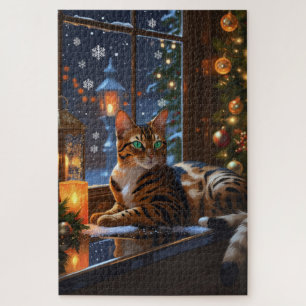 Puzzle Chat Bengal Avec Lumières De Noël Vacances