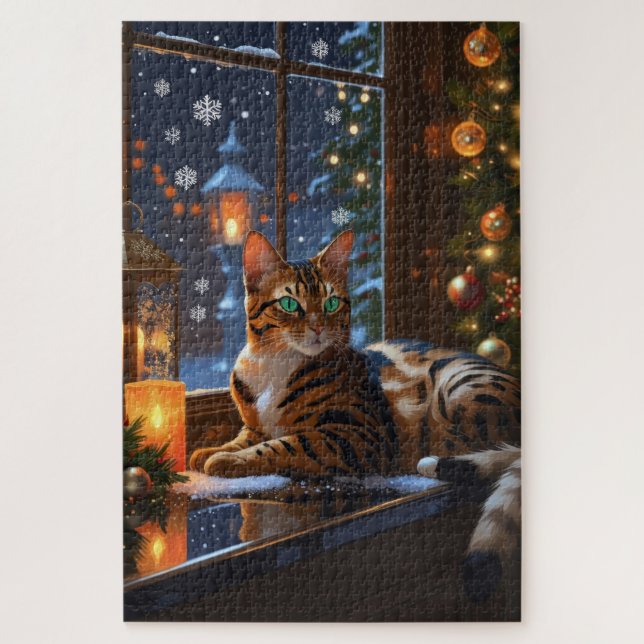 Puzzle Chat Bengal Avec Lumières De Noël Vacances (Vertical)