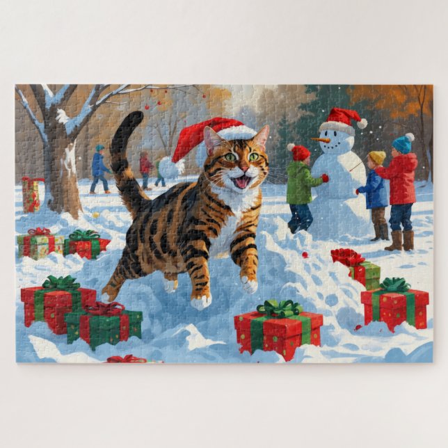 Puzzle Chat Bengal Noël Paysage Hivernal Enchanté (Horizontal)