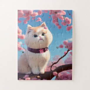 Puzzle Chat blanc au printemps