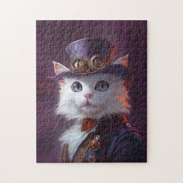 Puzzle Chat blanc en costume Steampunk (Vertical)