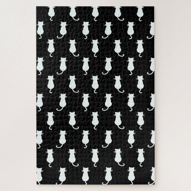 Puzzle Chat blanc isolé sur le Motif noir Polka Dot (Vertical)
