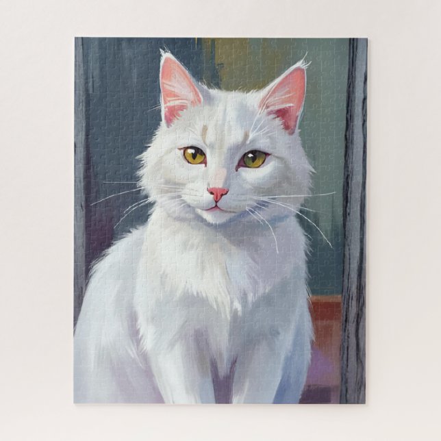 Puzzle Chat Blanc | Peinture d'animal de compagnie Chat à (Vertical)