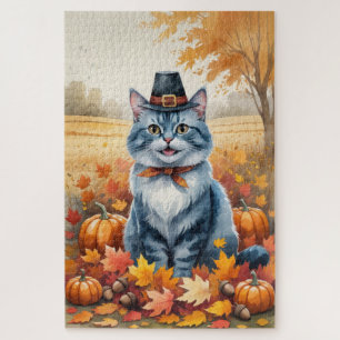 Puzzle Chat Bleu Russe Art de feuilles d'automne de Than